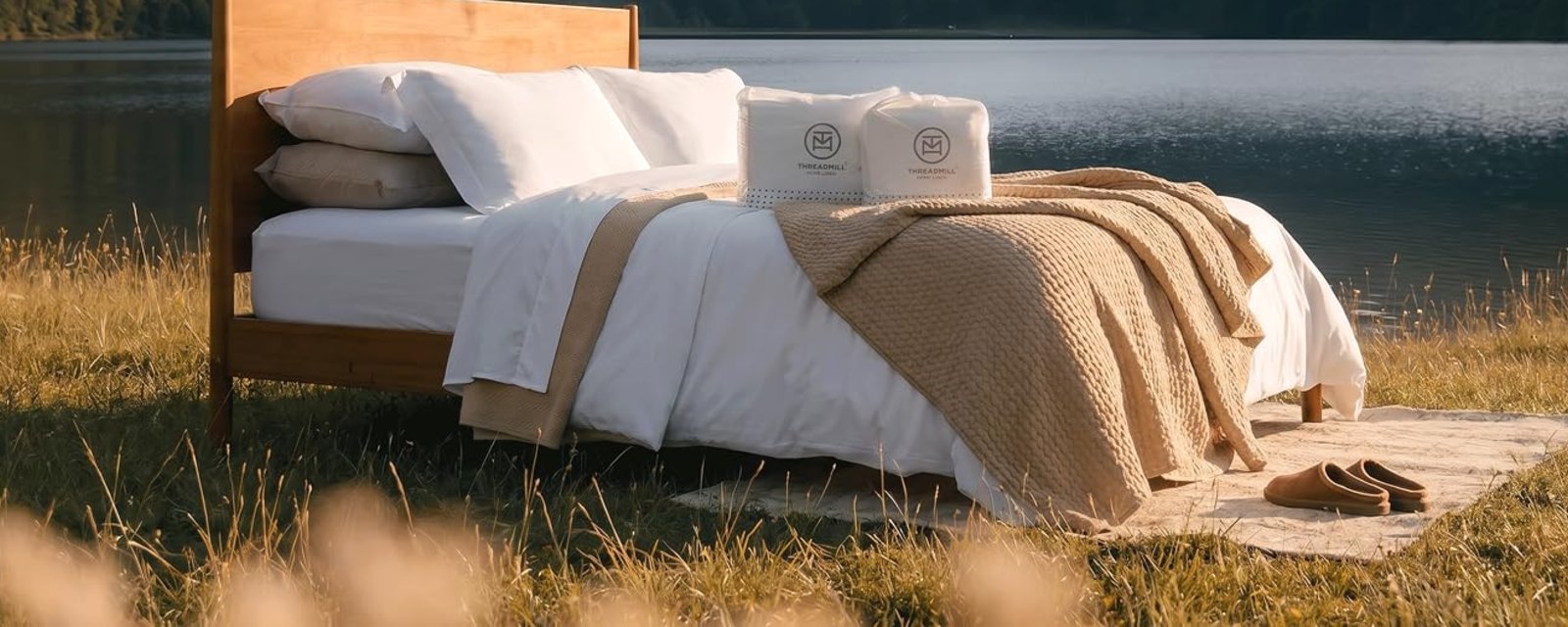 A bed dressed in Threadmill cotton sheets