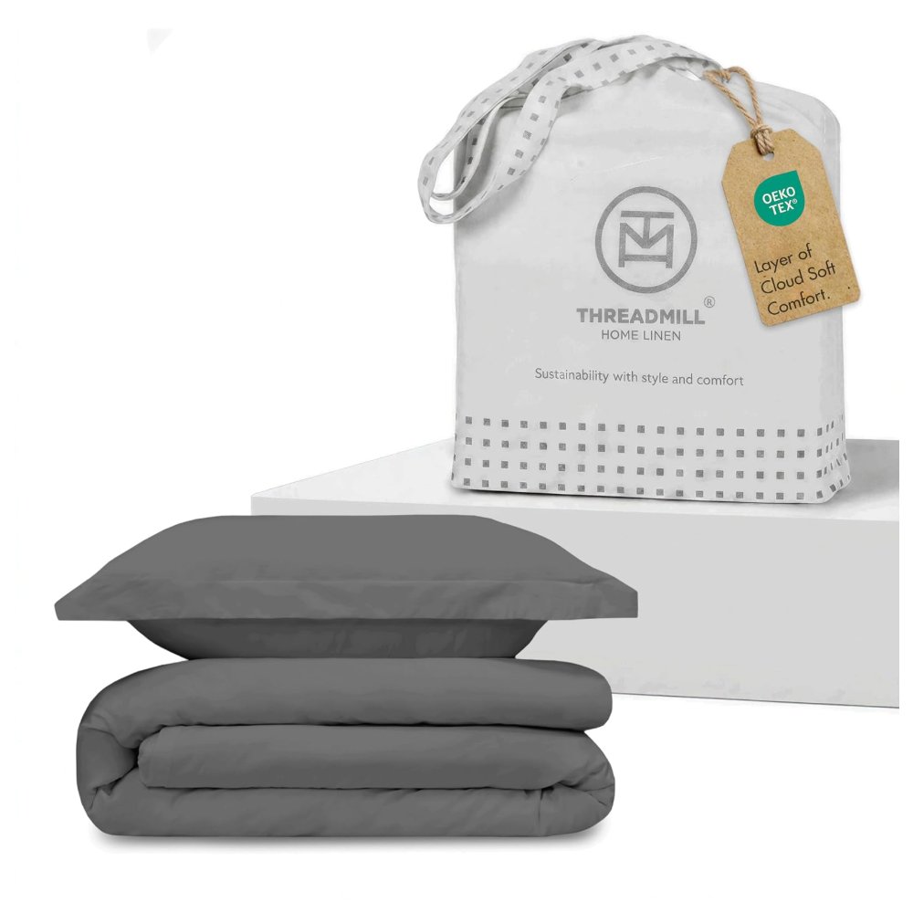 Threadmill Dark Grey Duvet Cover Twin Size Bedding Set