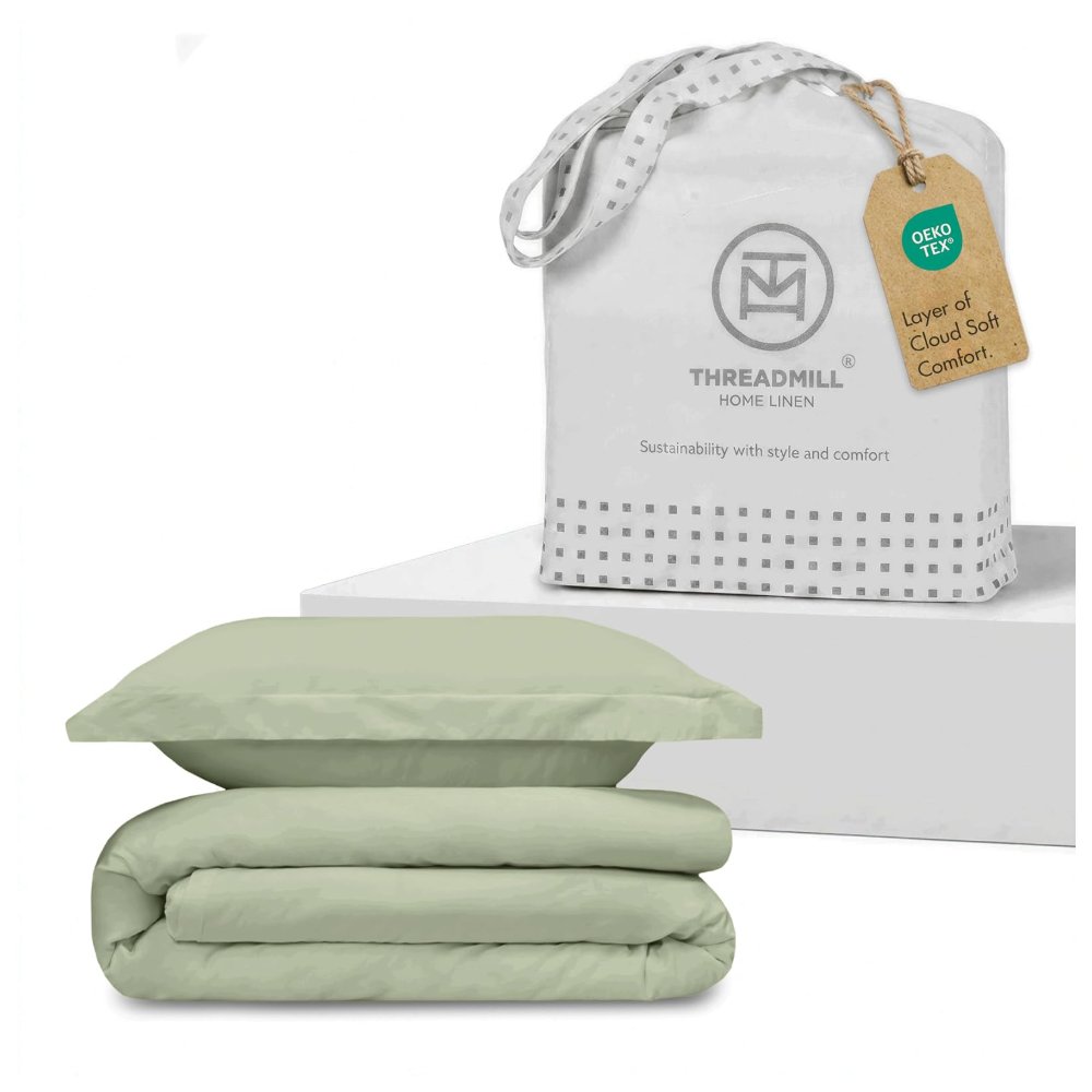Threadmill Sage Green Duvet Cover Twin Size Bedding Set